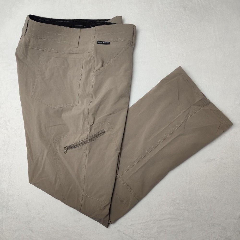 Savage Tacticians Pants Mens 38x34 Khaki Tactical Hiking Stretch Zip Pocket